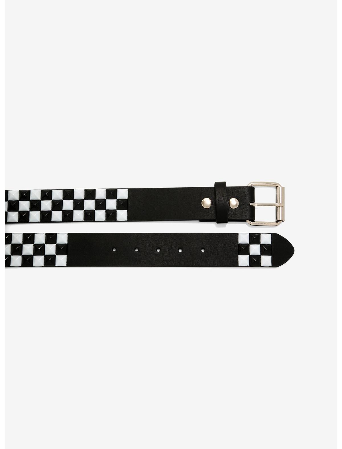 Black & White Checkered Pyramid Stud Belt - US 9833