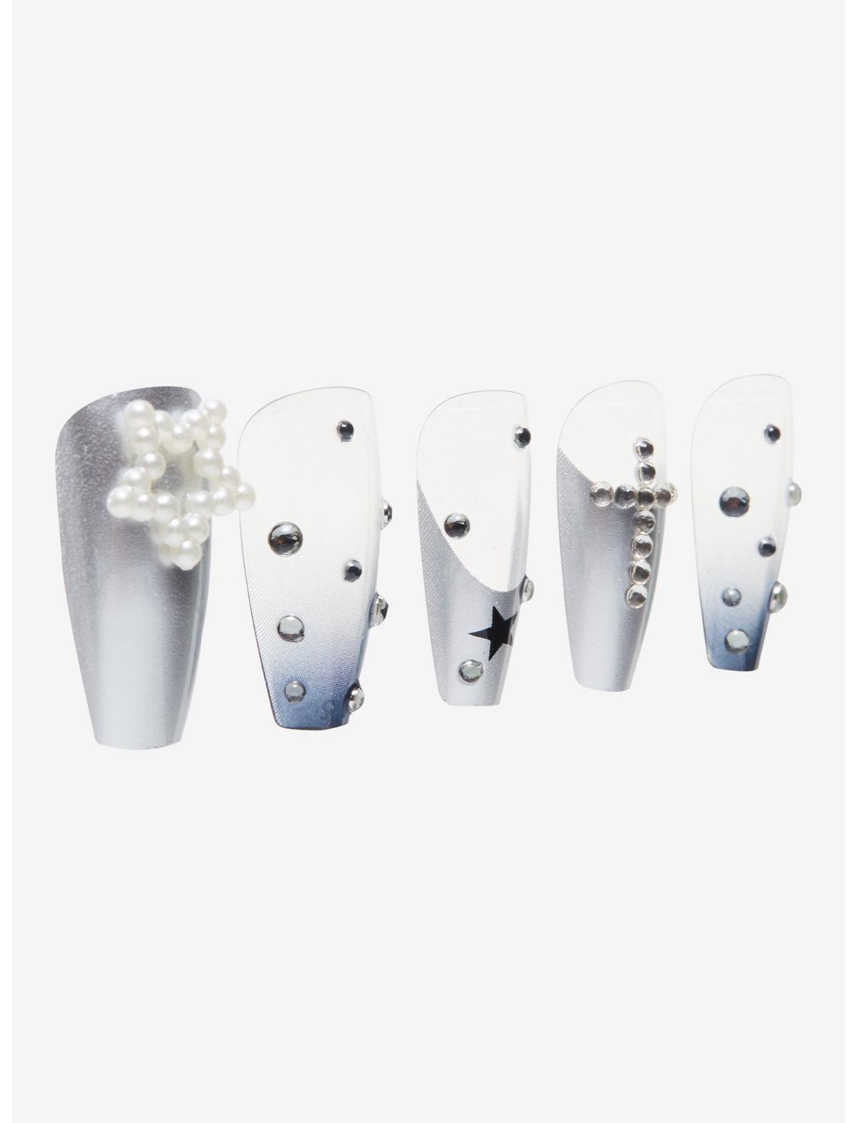 Blackheart Silver Star Gem Faux Nail Set - US 6309