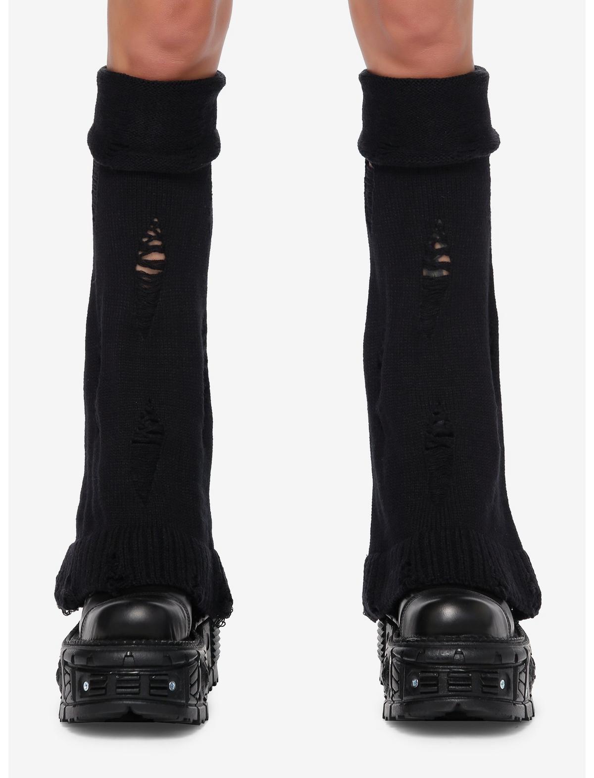 Black Distressed Flared Leg Warmers - US 6406