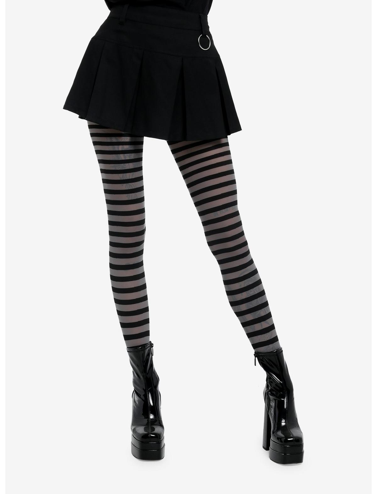 Black & Grey Stripe Tights - US 6123