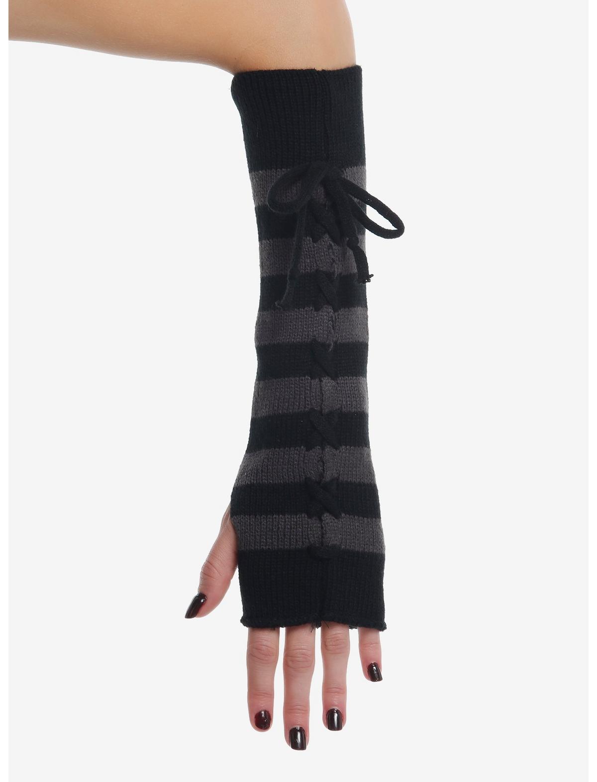 Black & Grey Stripe Lace-Up Arm Warmers - US 4864