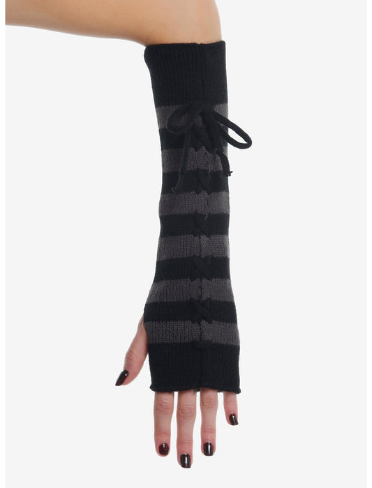 Black & Grey Stripe Lace-Up Arm Warmers - US 4864