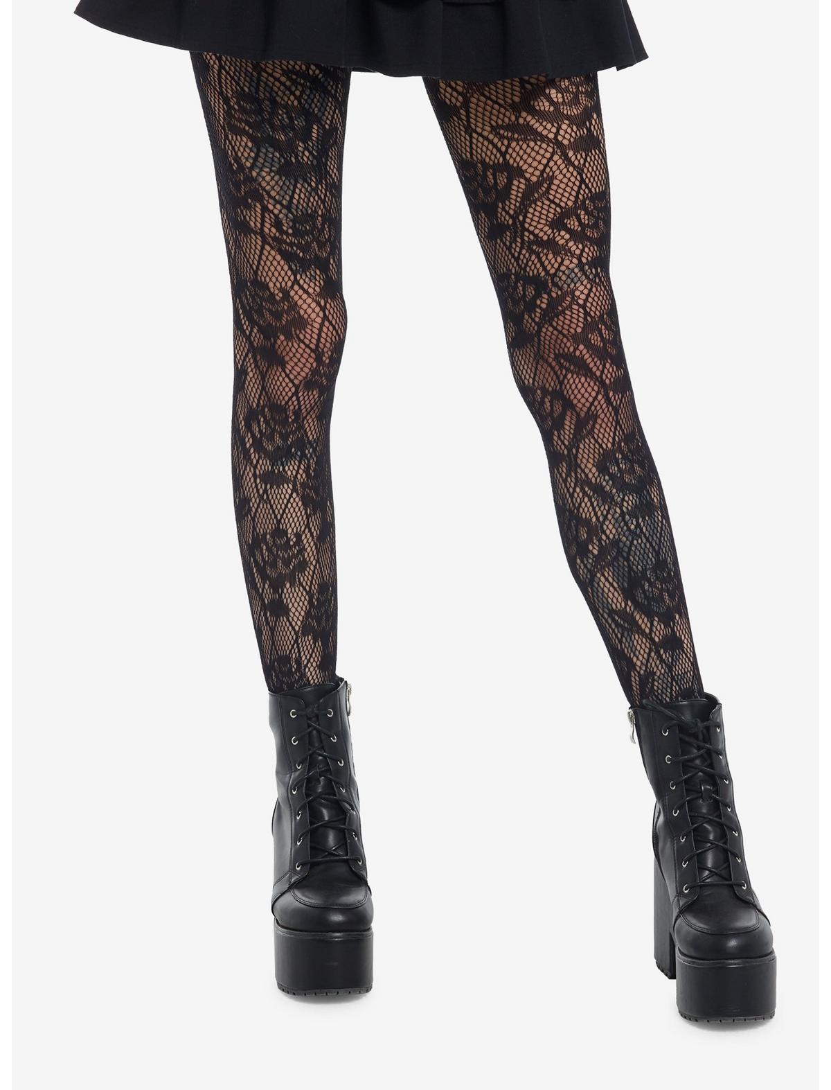 Leg Avenue Black Rose Fishnet Tights - US 2190