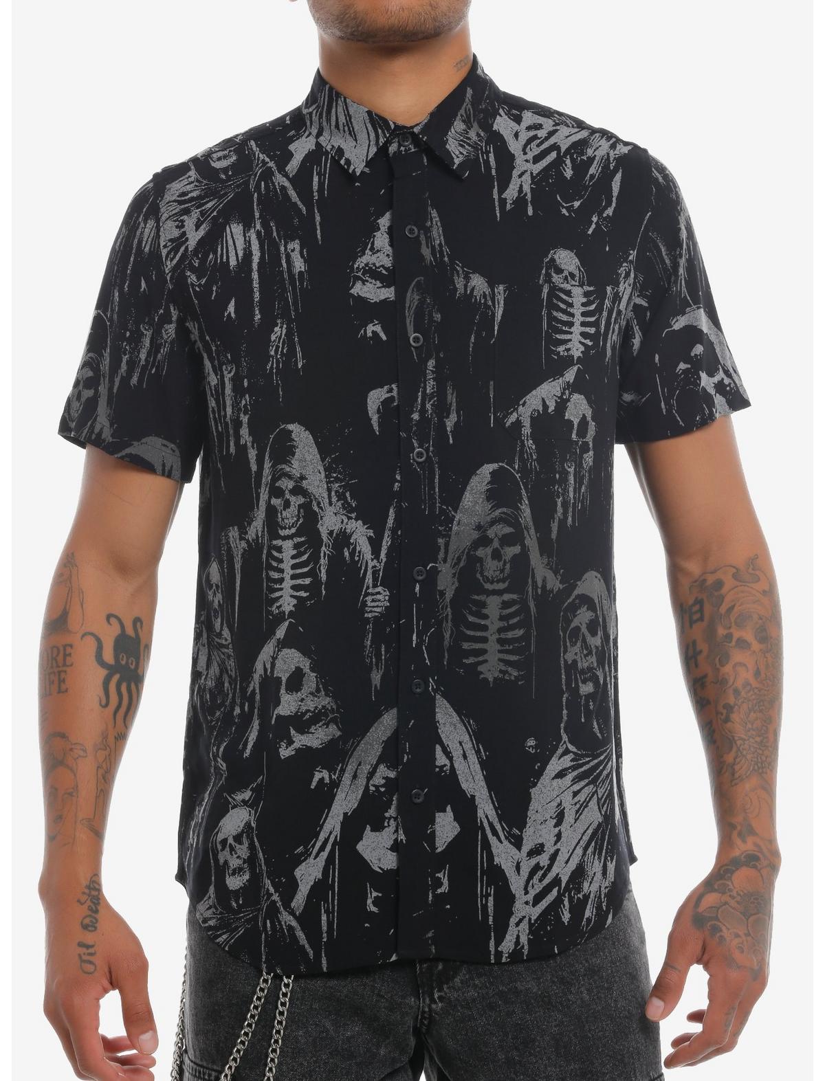 Grim Reaper Allover Print Woven Button-Up - US 8210