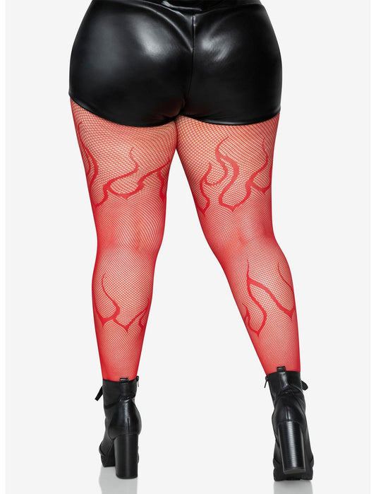 Flame Net Tights Red Plus Size - US 7360