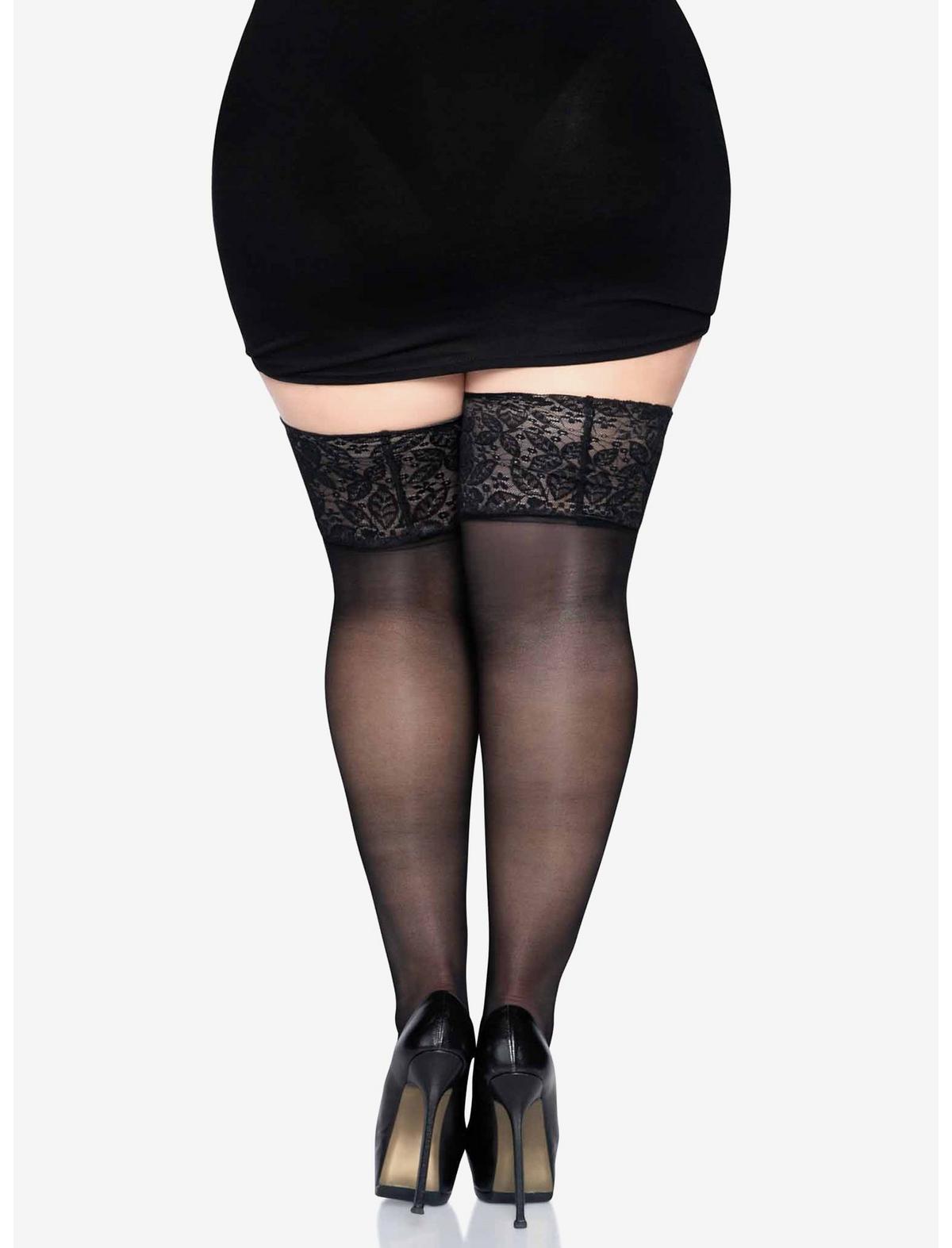 Lace Lycra Sheer Stay Up Thigh Highs Plus Size Black - US 5834