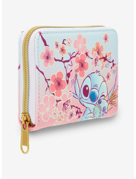Loungefly Disney Stitch & Scrump Cherry Blossoms Mini Zipper Wallet - US 7346