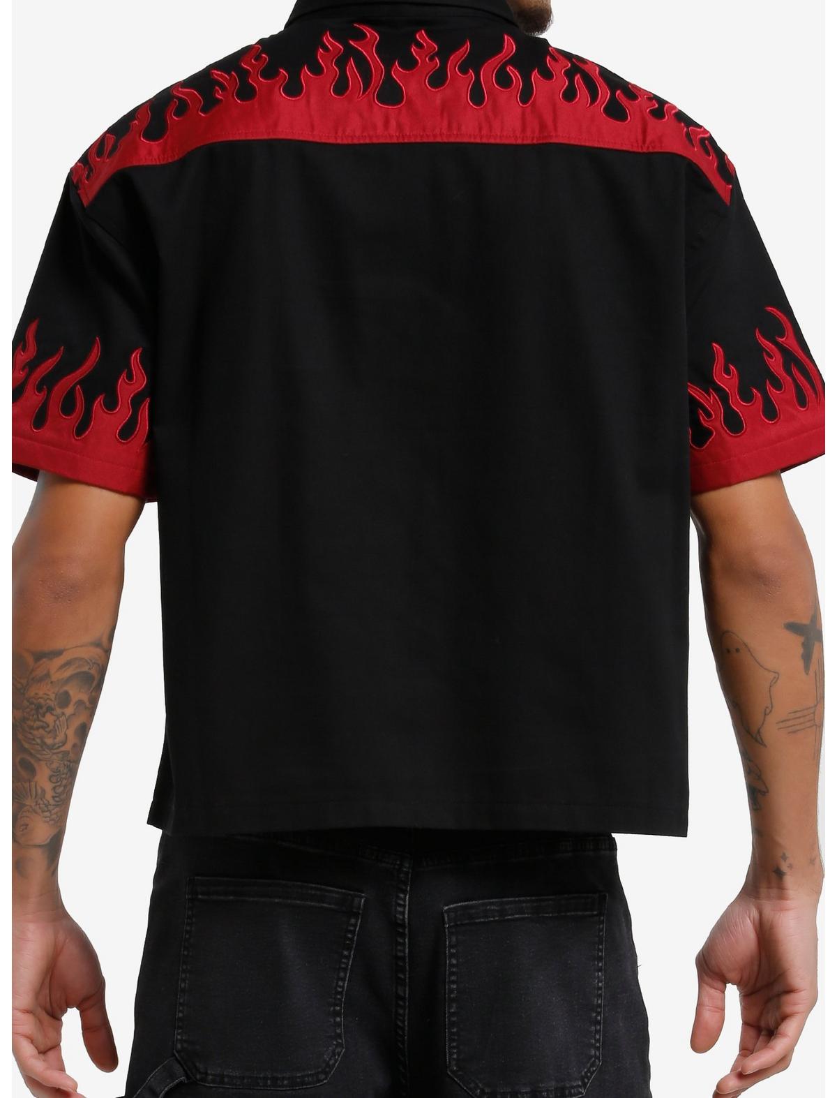 Black & Red Flames Embroidered Woven Button-Up - US 4993
