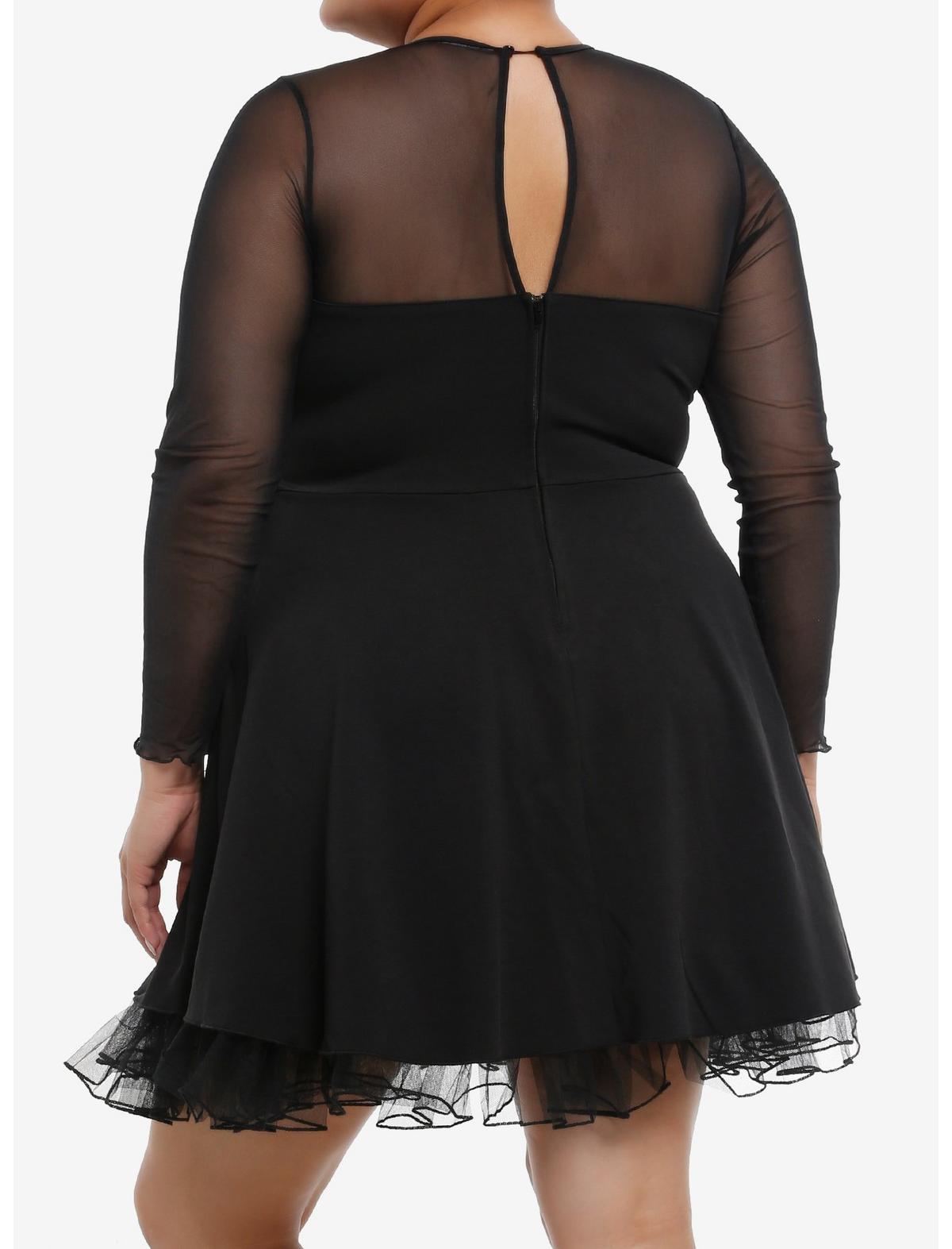 Cosmic Aura Black Lace-Up Mesh Long-Sleeve Dress Plus Size - US 2735