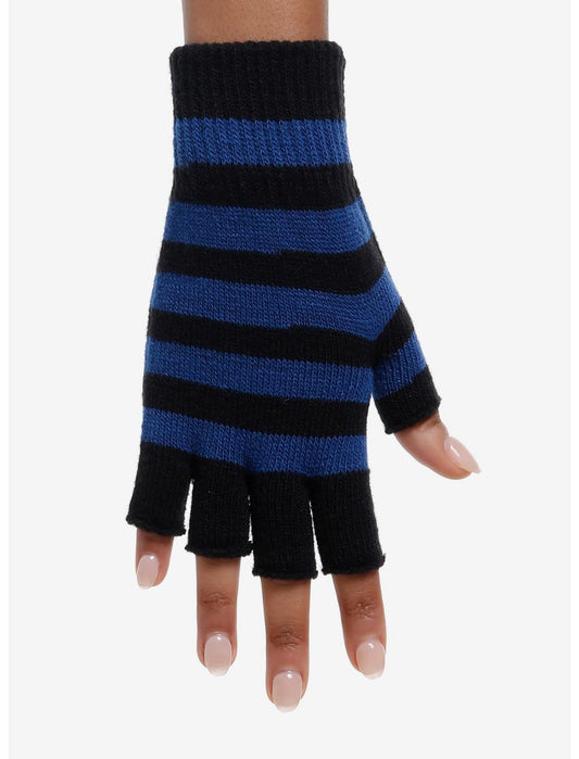 Black & Blue Stripe Fingerless Gloves - US 6144