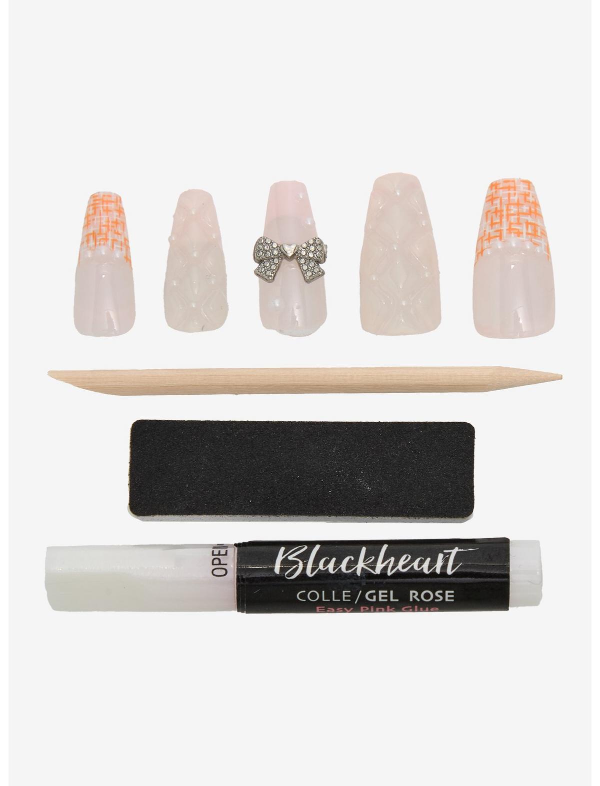 Blackheart Pink Plaid Bow Press-On Nail Set - US 1119