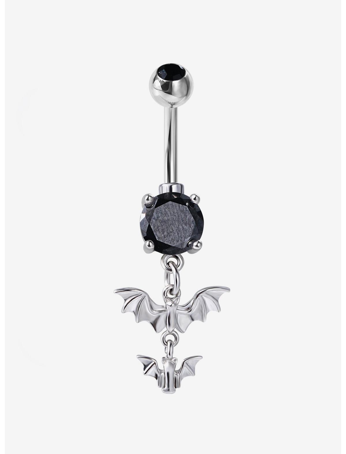 14G Steel Black Bat Navel Barbell - US 8516