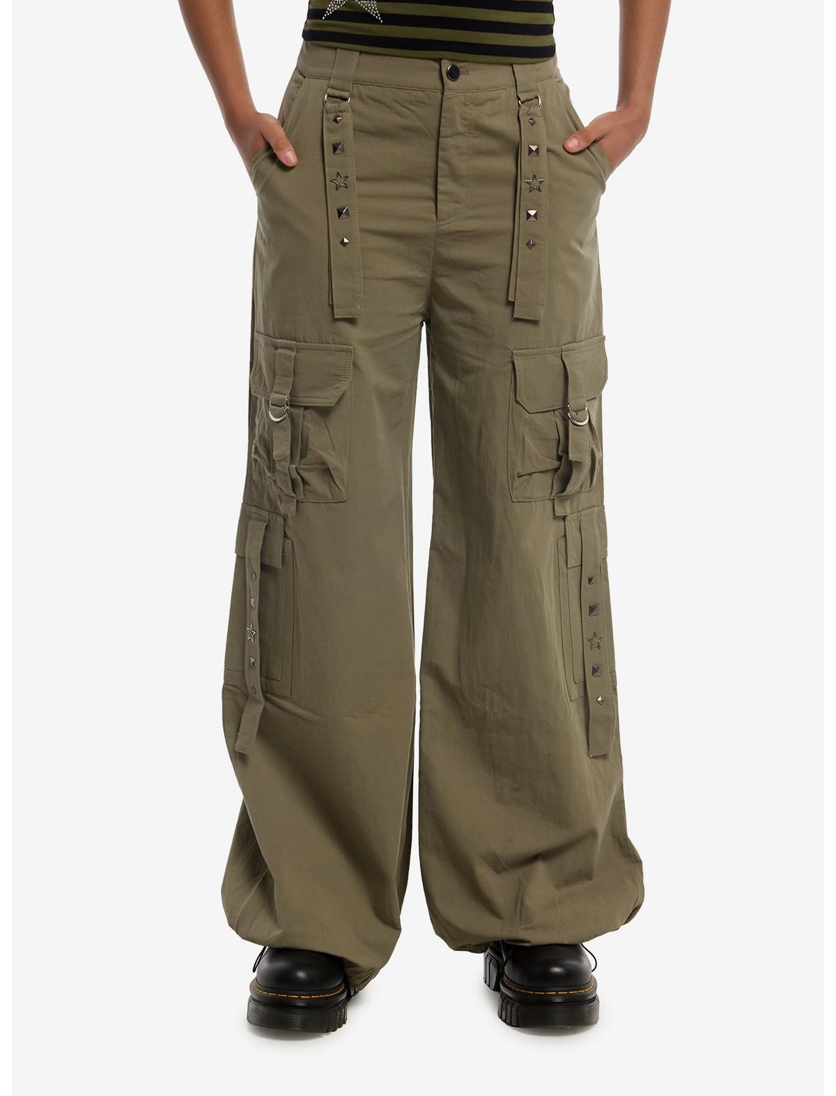 Green Star Stud Wide Leg Cargo Pants - US 7912