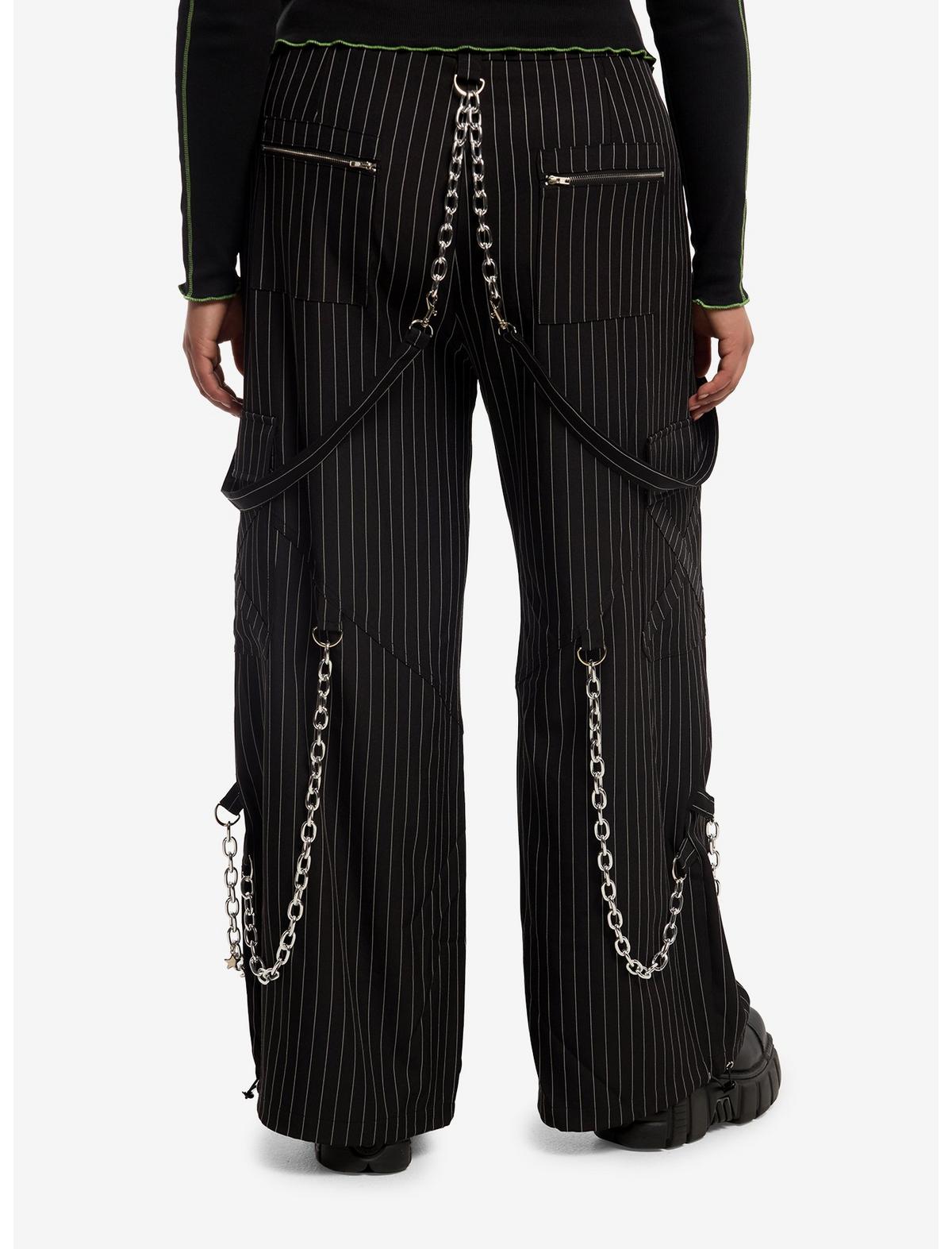 Black & White Pinstripe Suspender Chain Pants Plus Size - US 8534