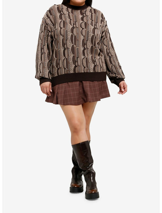 Brown Destructed Patchwork Girls Knit Sweater Plus Size - US 3851