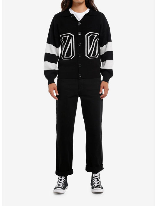 Black & White Stripe Varsity Collared Cardigan - US 0191