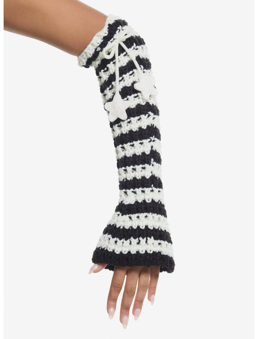 Black & White Stripe Star Knit Arm Warmers - US 1103