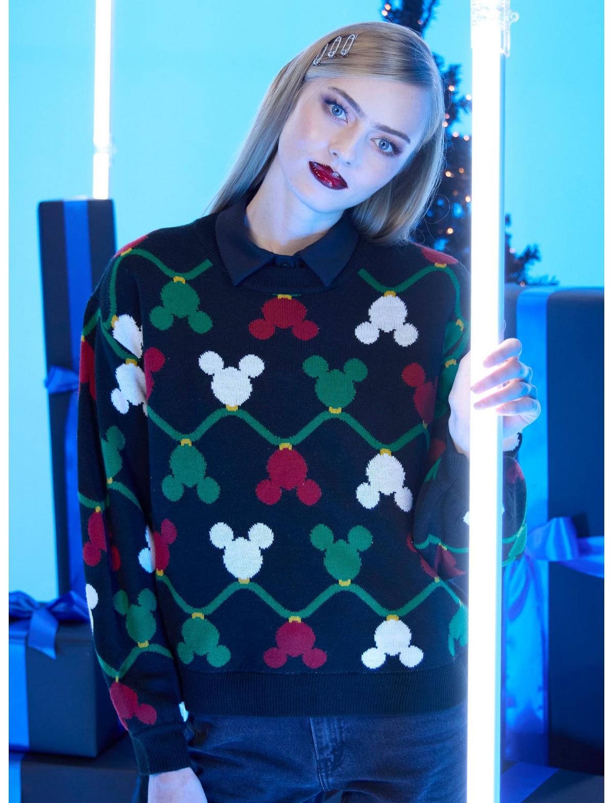 Her Universe Disney Holiday Mickey Mouse String Lights Girls Knit Sweater - US 1934