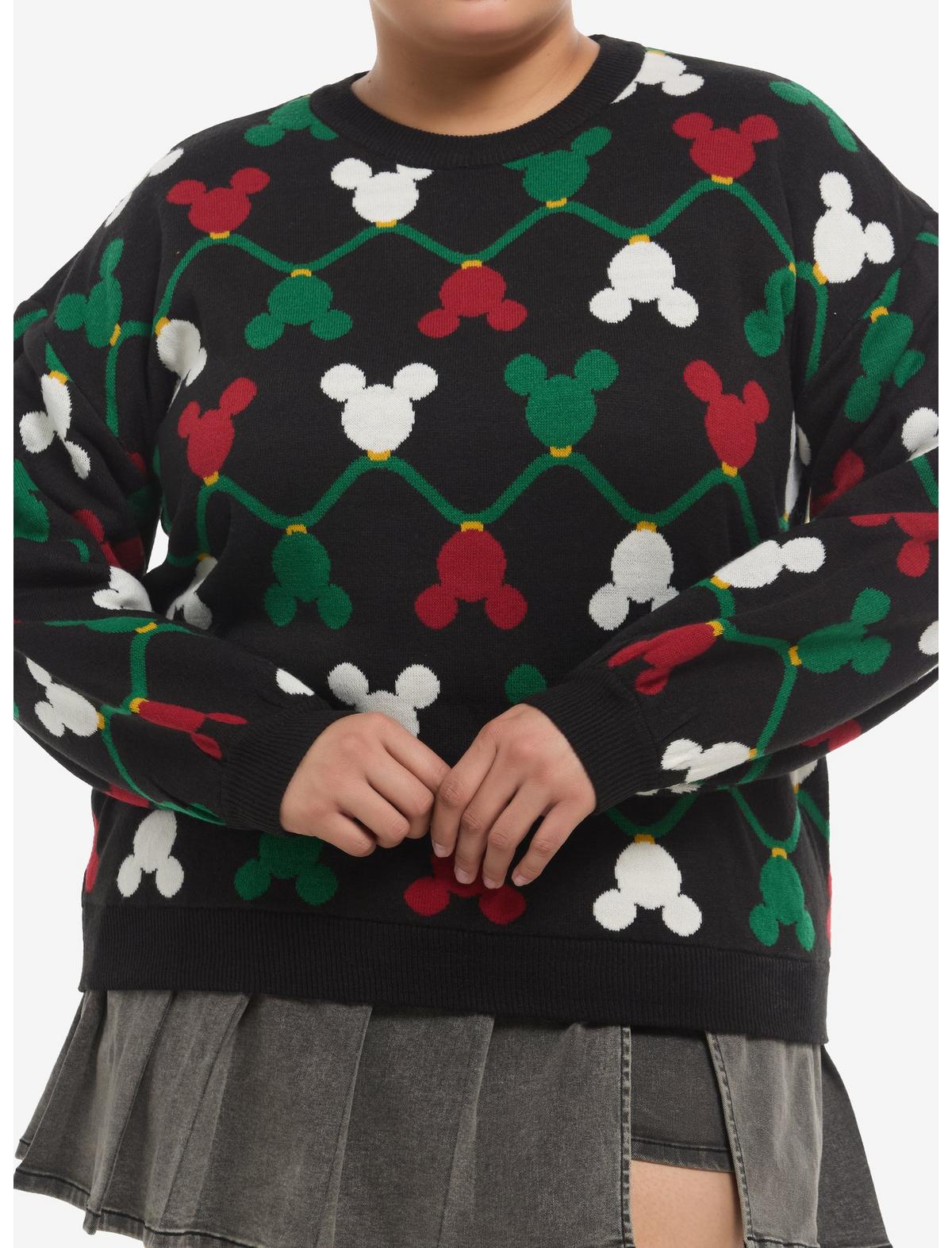 Her Universe Disney Holiday Mickey Mouse String Lights Girls Knit Sweater Plus Size - US 3457