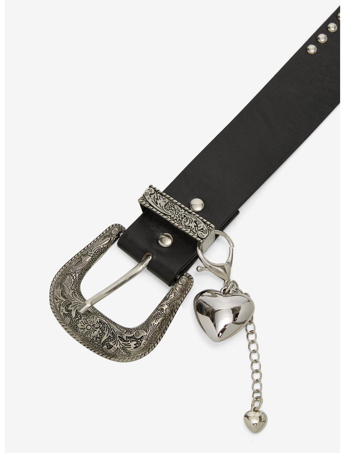 Black & Silver Stud Heart Charm Western Belt - US 1498
