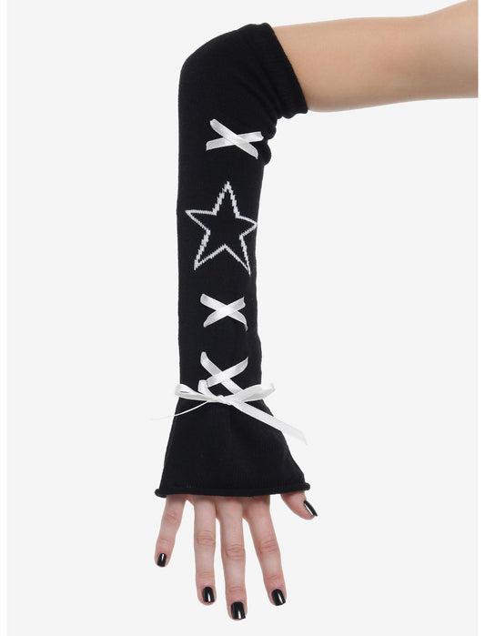 Black & White Star Lace-Up Arm Warmers - US 9196