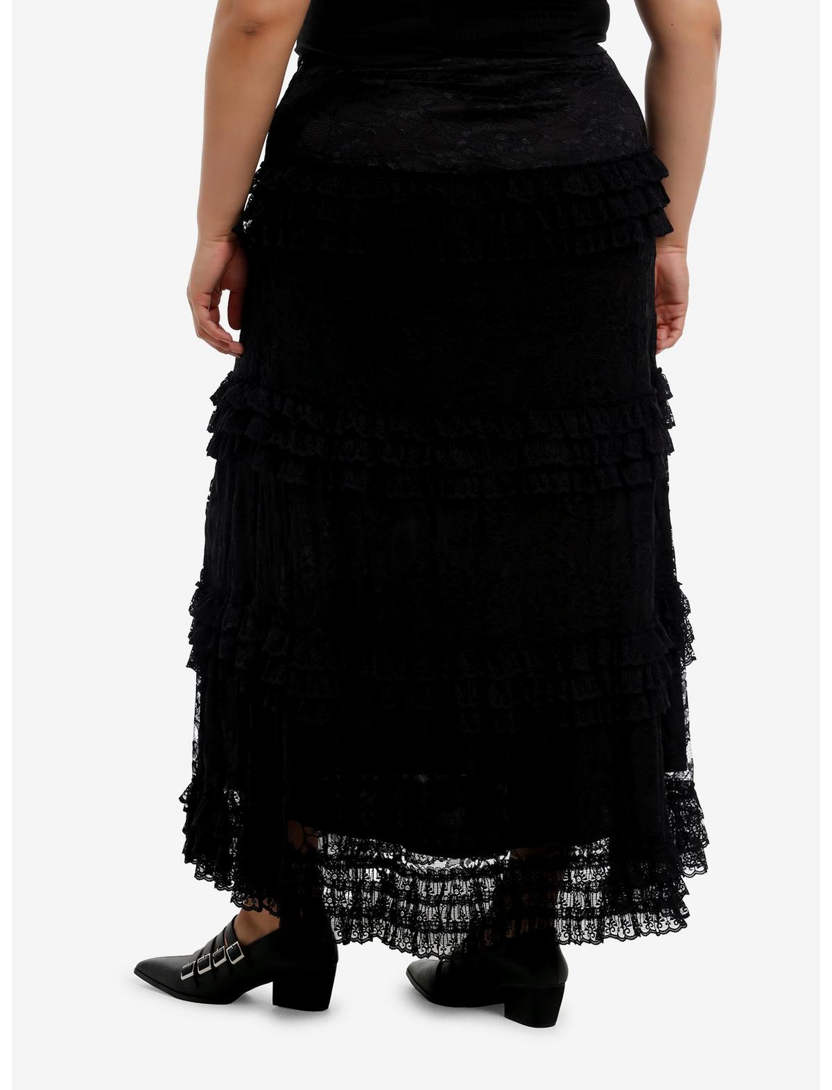 Cosmic Aura Black Lace Tiered Midaxi Skirt Plus Size - US 5072