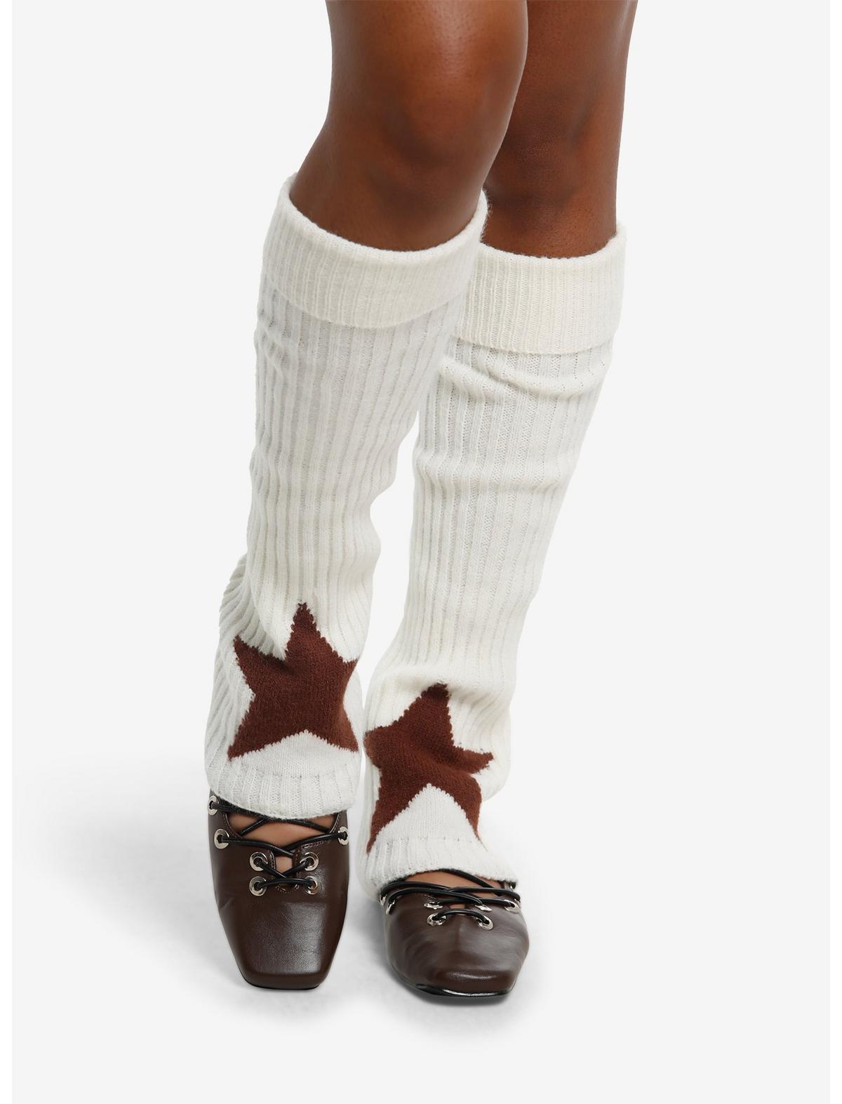 Cream & Brown Star Flare Leg Warmers - US 4474