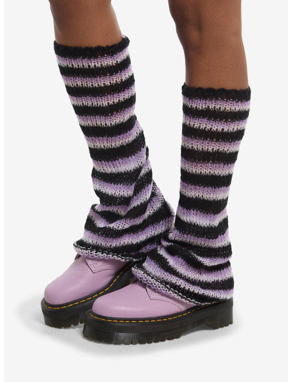 Lavender & Black Stripe Knit Leg Warmers - US 9237