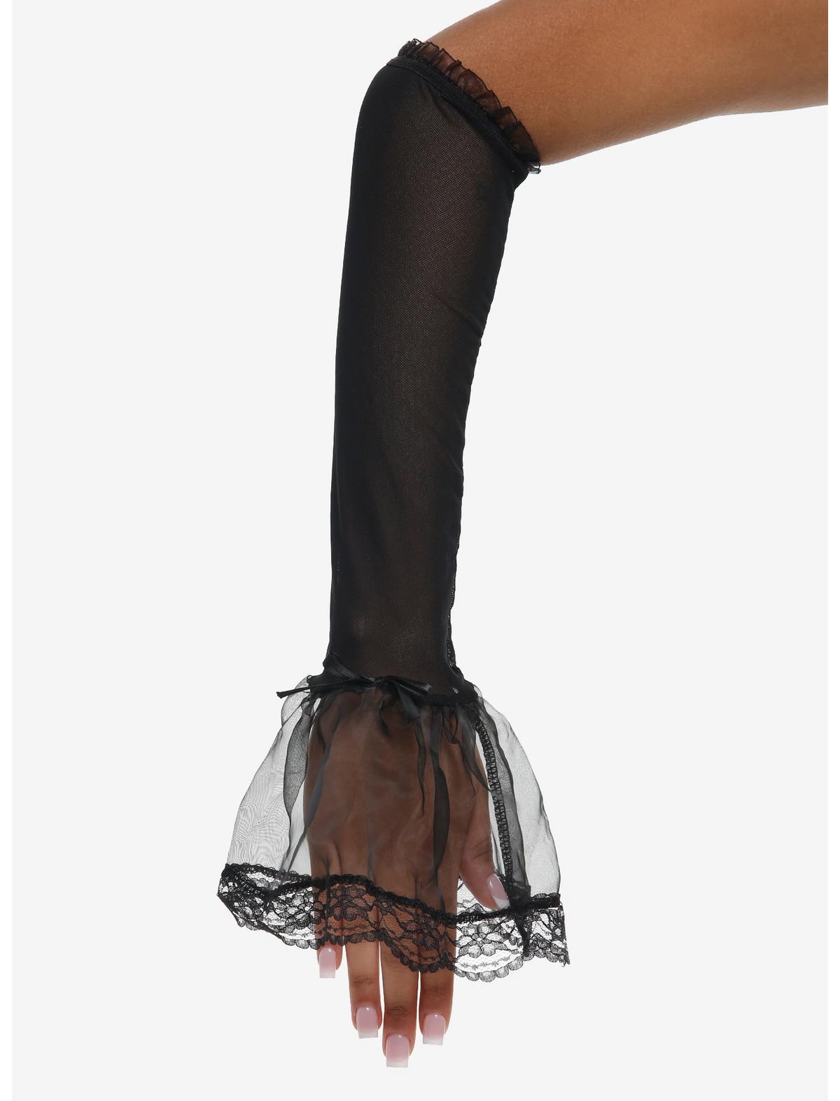 Black Mesh Lace Flare Arm Warmers - US 5211