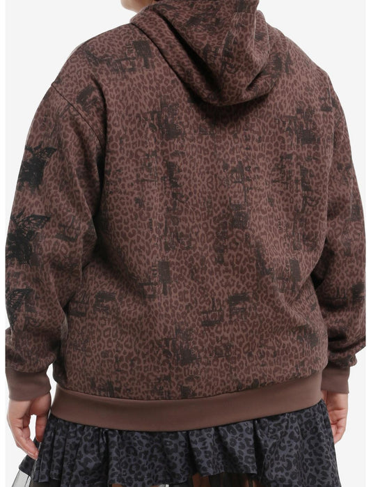 Brown Leopard Butterfly Skull Girls Hoodie Plus Size - US 3823