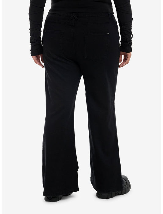 Black Safety Pin Flare Jeans Plus Size - US 7674