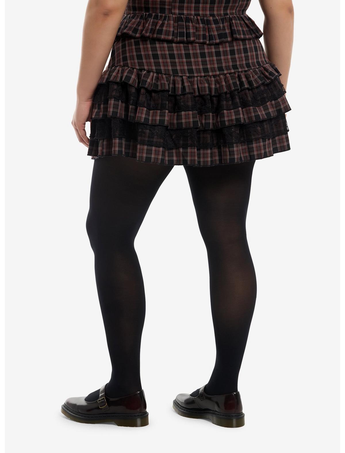 Dark Red Plaid Ruffle Tiered Mini Skirt Plus Size - US 4527