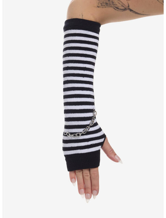 Black & White Stripe Chain Arm Warmers - US 8433