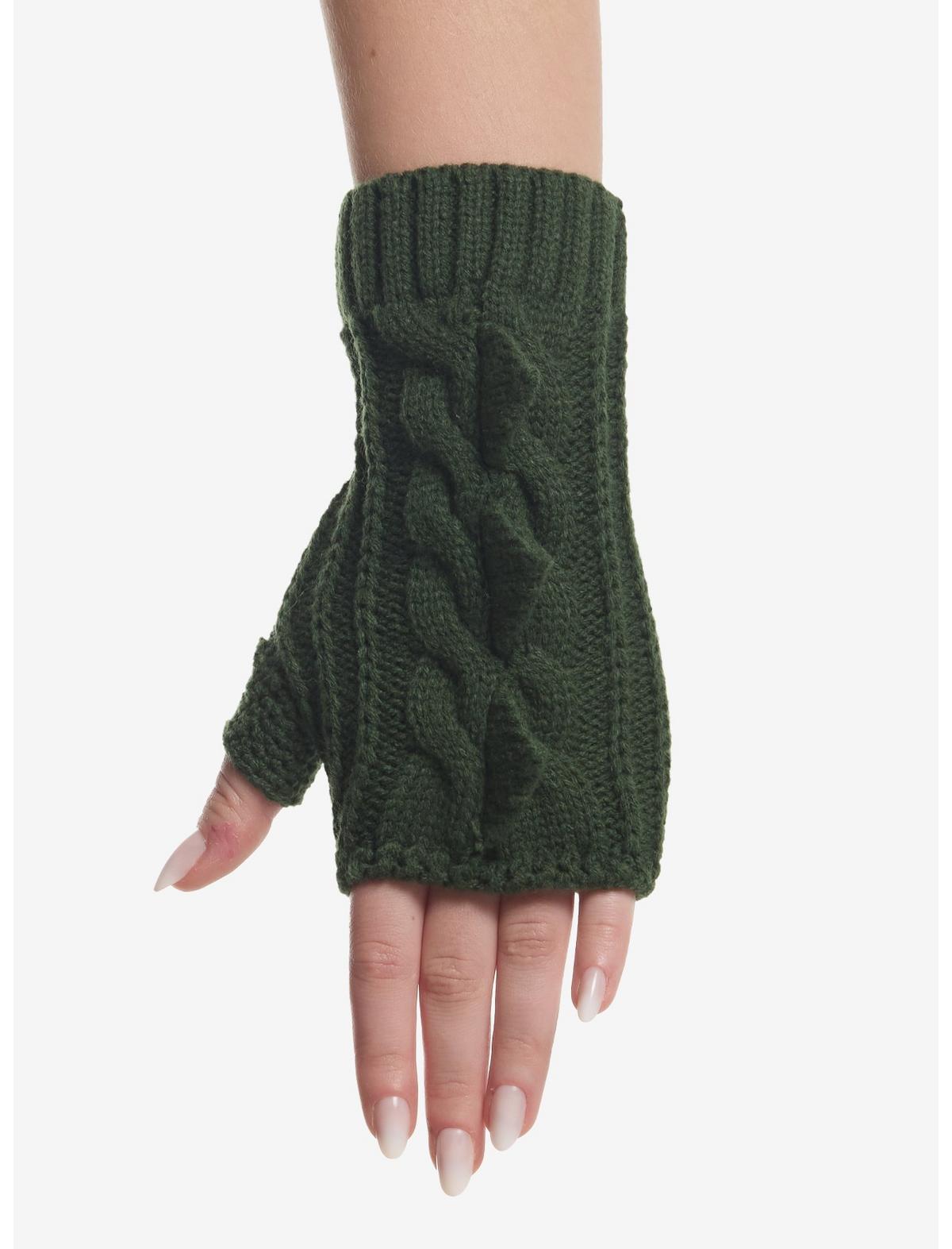 Green Cable Knit Dino Spike Fingerless Gloves - US 2099