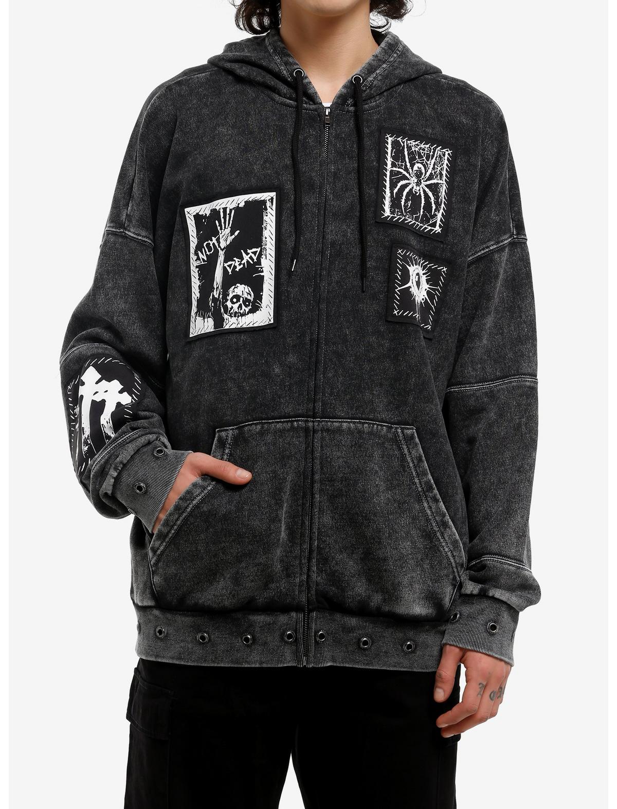 Gothic Patch Grommet Mineral Wash Hoodie - US 0245
