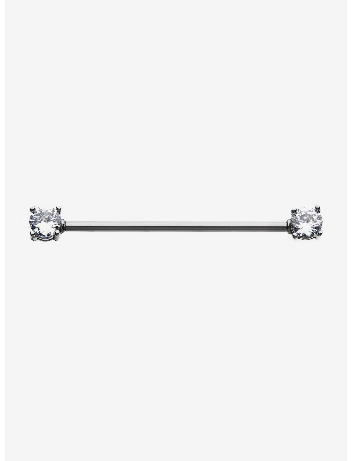 14G Steel Silver CZ Gem Industrial Barbell - US 4910