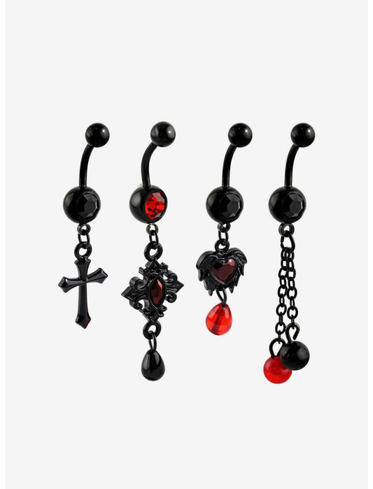 Black Steel Cross & Heart Curved Barbell 4 Pack - US 9440