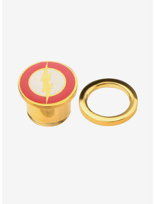 DC Comics Flash Logo Front Screw Fit 2G Gold PVD Steel Plug - US 8485