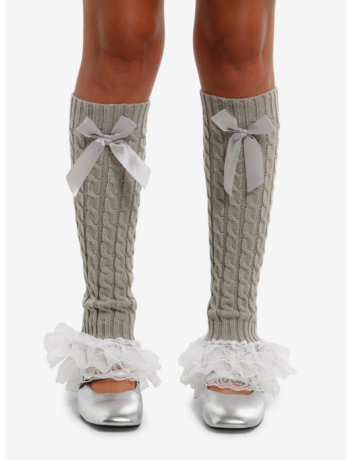 Grey Bow Lace Knit Leg Warmers - US 4441