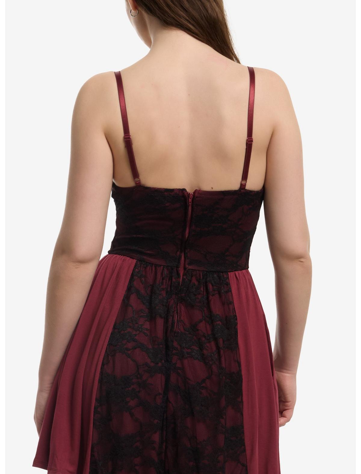 Maroon & Black Lace Panel Cami Dress - US 2144