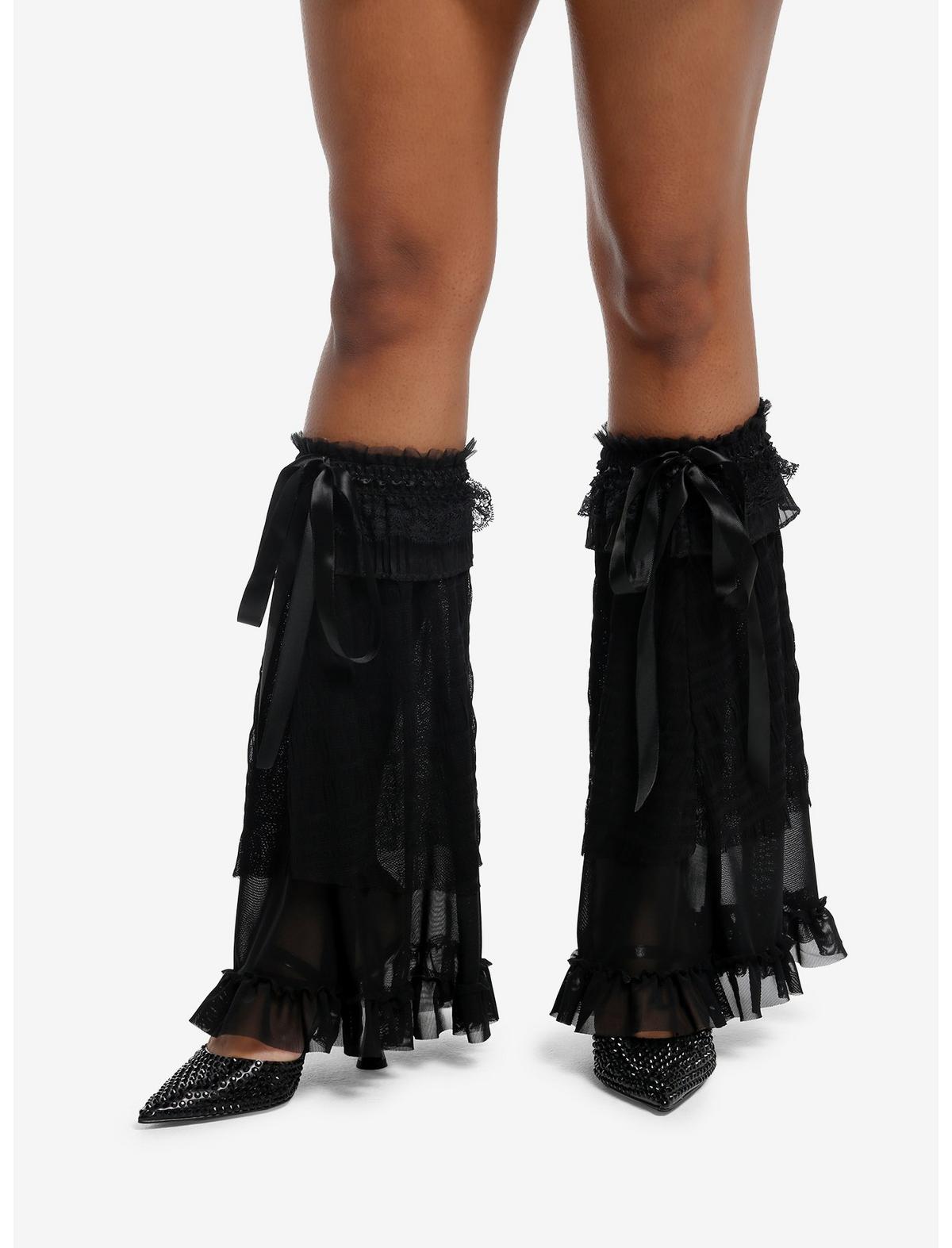 Black Lace Layered Flare Leg Warmers - US 0411