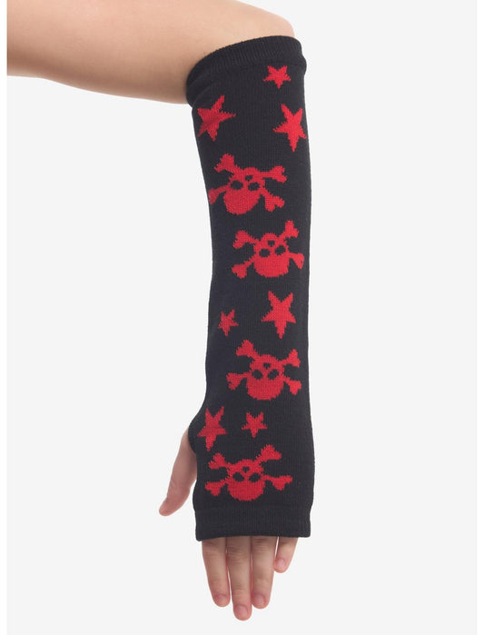 Black & Red Skull & Star Arm Warmers - US 9425