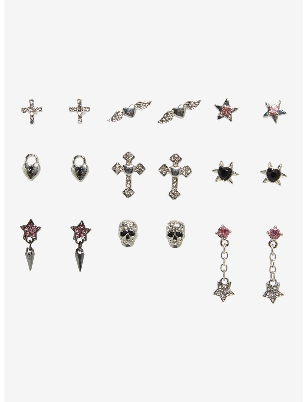Cross Winged Heart Star Rhinestone Stud Earring Set - US 5945