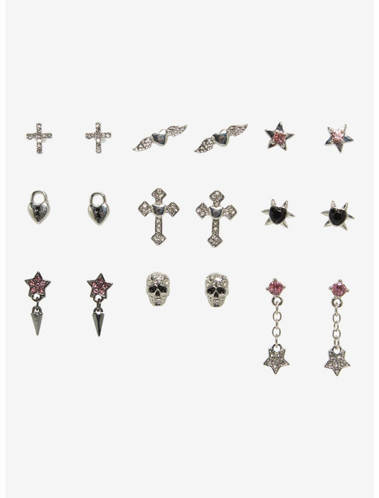 Cross Winged Heart Star Rhinestone Stud Earring Set - US 5945