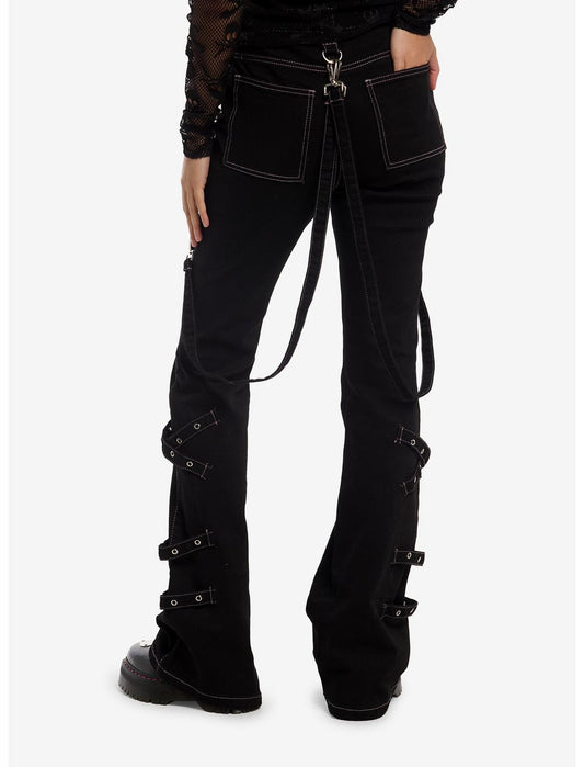 Black Grommet Strap Flare Carpenter Pants - US 2317