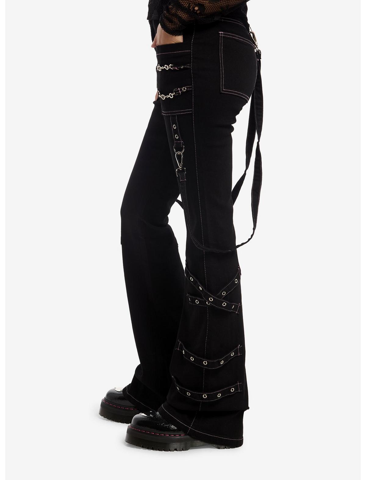Black Grommet Strap Flare Carpenter Pants - US 2317