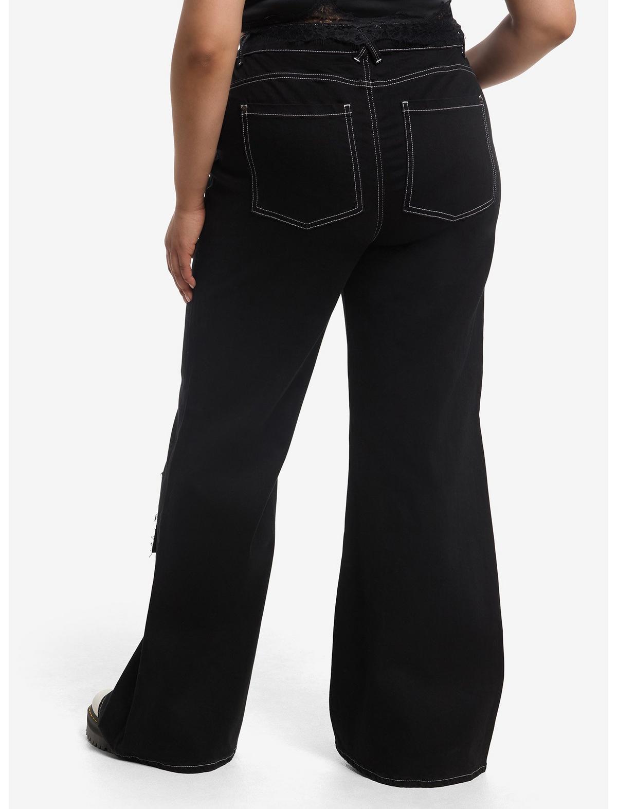 Cosmic Aura Black Gothic Patch Flare Jeans Plus Size - US 9351