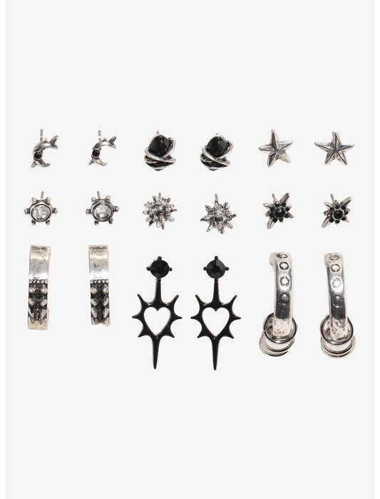 Black Heart Silver Star Earring Set - US 2836