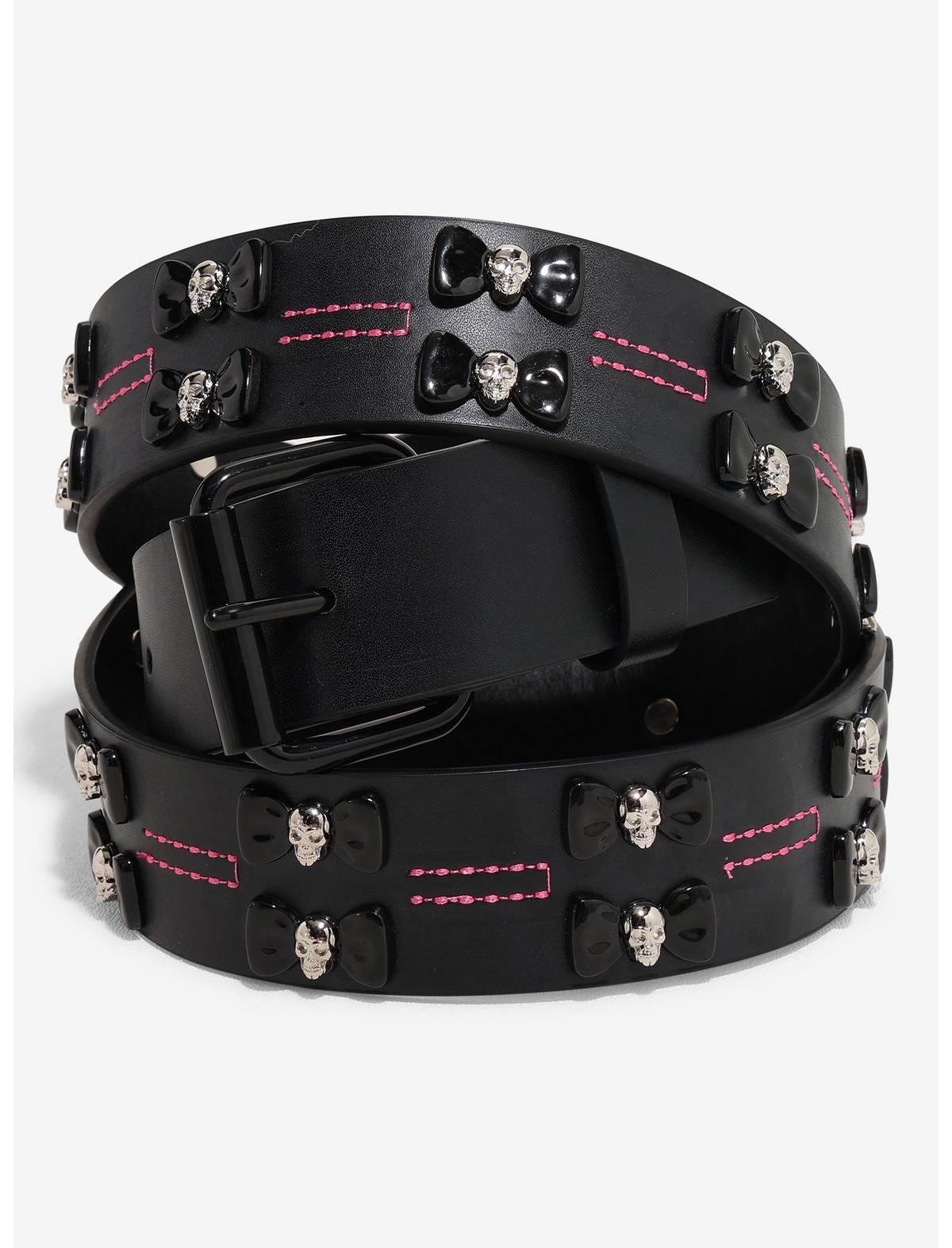 Black & Pink Skull Bow Grommet Belt - US 0208