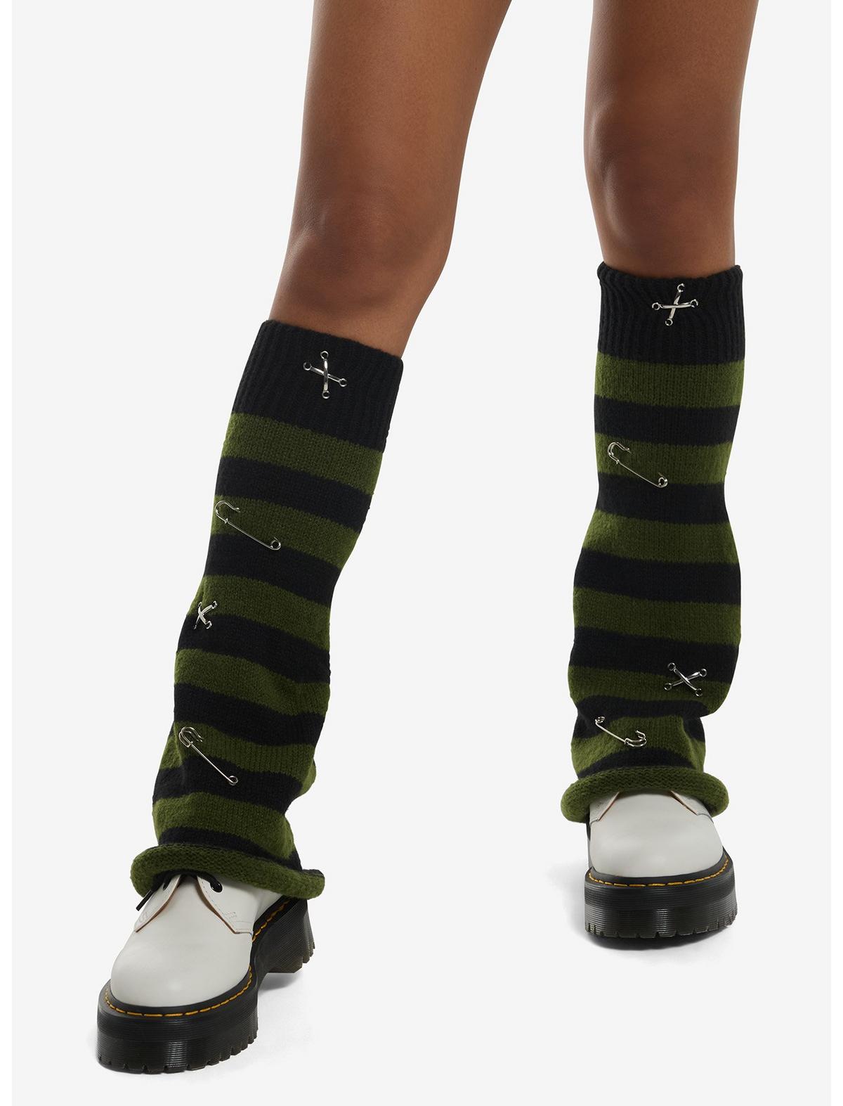 Black & Green Stripe Hardware Flare Leg Warmers - US 1975